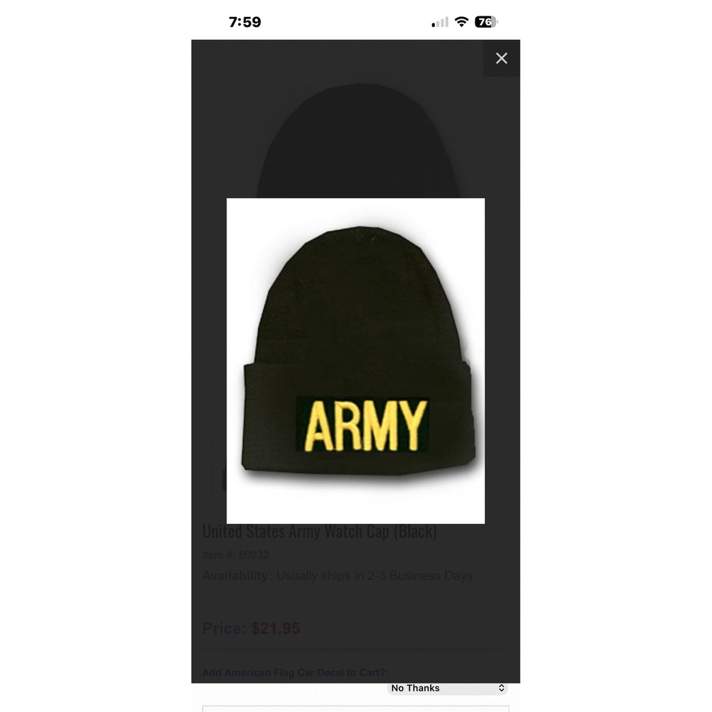 Eagle Crest US Army Watch Cap Black Knit Beanie Hat Yellow Embroidery 80032 NEW